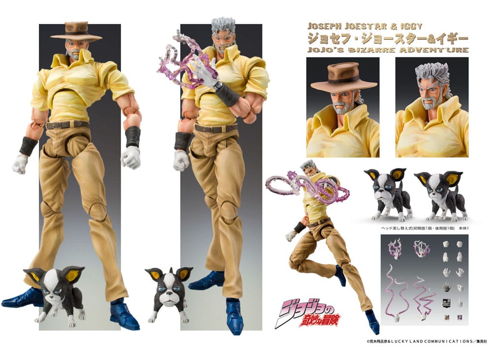 JoJo&#39;s Bizarre Adventure Super Action Action Figure Chozokado (Joseph Joestar &amp; Iggy) (3rd-run) 15 cm