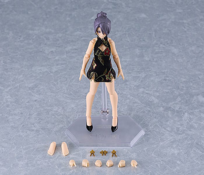 Original Character Figma Action Figure Female Body (Mika) Mini Skirt Chinese Dress Outfit (Black) 13 cm