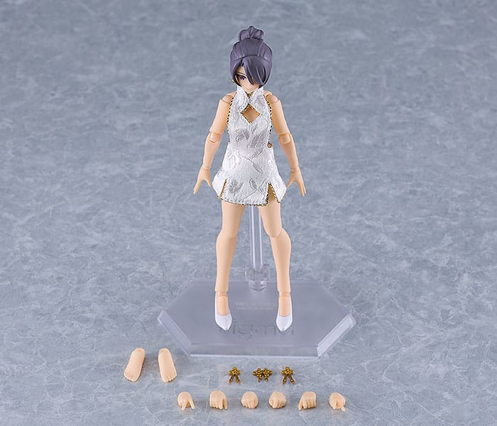 Original Character Figma Action Figure Female Body (Mika) Mini Skirt Chinese Dress Outfit (White) 13 cm