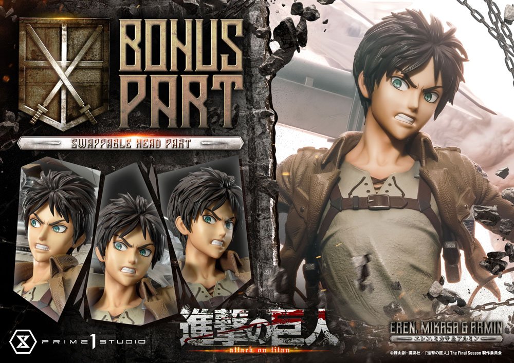 Attack on Titan Ultimate Premium Masterline Statue Eren, Mikasa, &amp; Armin Deluxe Bonus Version 72 cm