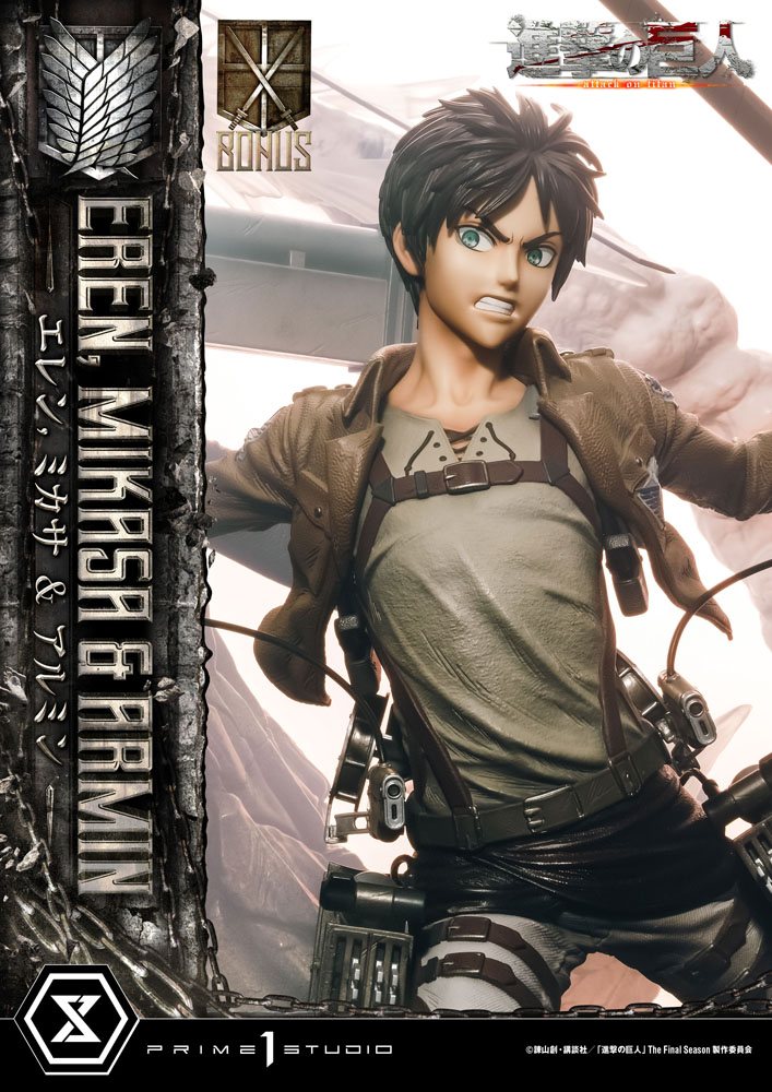 Attack on Titan Ultimate Premium Masterline Statue Eren, Mikasa, &amp; Armin Deluxe Bonus Version 72 cm