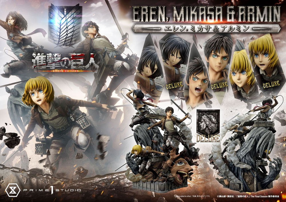 Attack on Titan Ultimate Premium Masterline Statue Eren, Mikasa, &amp; Armin Deluxe Bonus Version 72 cm