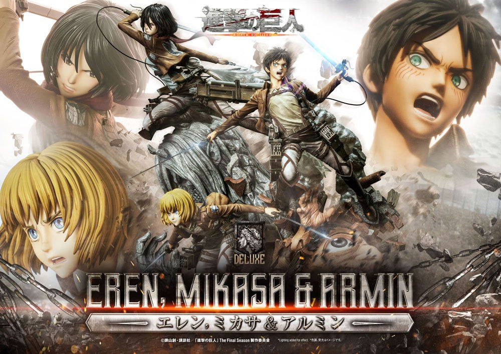Attack on Titan Ultimate Premium Masterline Statue Eren, Mikasa, &amp; Armin Deluxe Bonus Version 72 cm