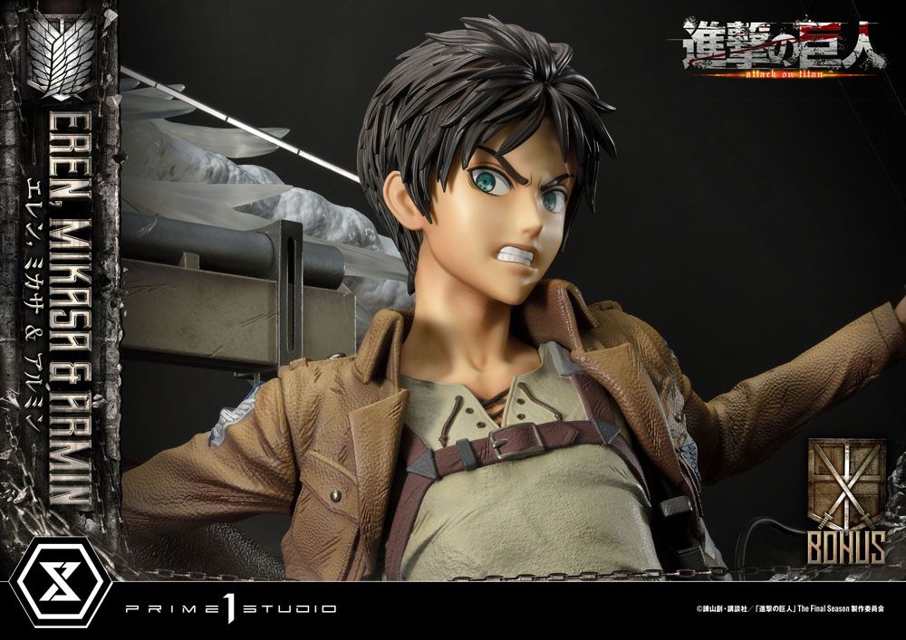 Attack on Titan Ultimate Premium Masterline Statue Eren, Mikasa, &amp; Armin Deluxe Bonus Version 72 cm