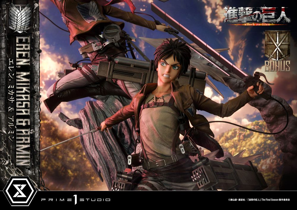 Attack on Titan Ultimate Premium Masterline Statue Eren, Mikasa, &amp; Armin Deluxe Bonus Version 72 cm