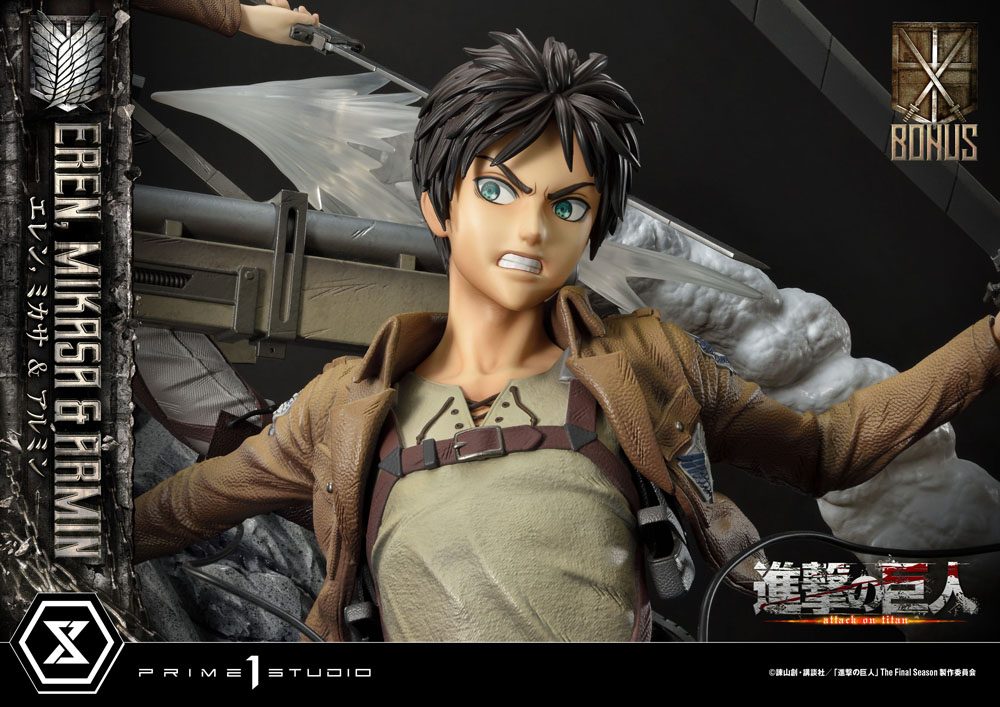 Attack on Titan Ultimate Premium Masterline Statue Eren, Mikasa, &amp; Armin Deluxe Bonus Version 72 cm