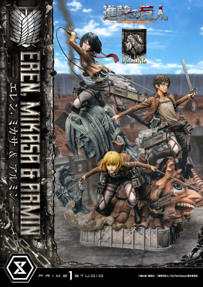 Attack on Titan Ultimate Premium Masterline Statue Eren, Mikasa, &amp; Armin Deluxe Bonus Version 72 cm