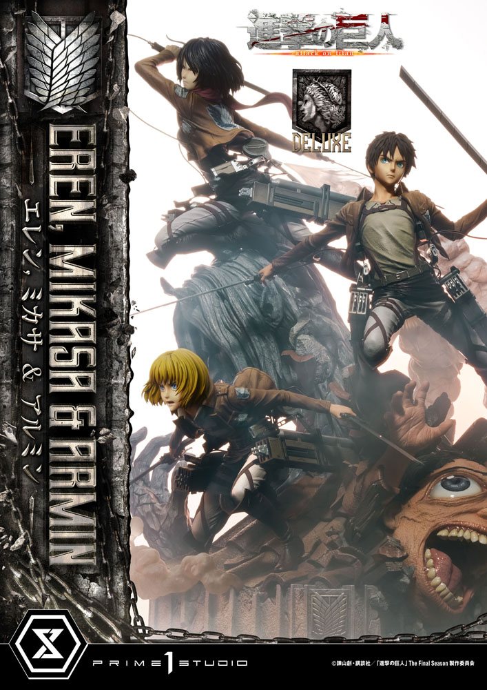 Attack on Titan Ultimate Premium Masterline Statue Eren, Mikasa, &amp; Armin Deluxe Bonus Version 72 cm