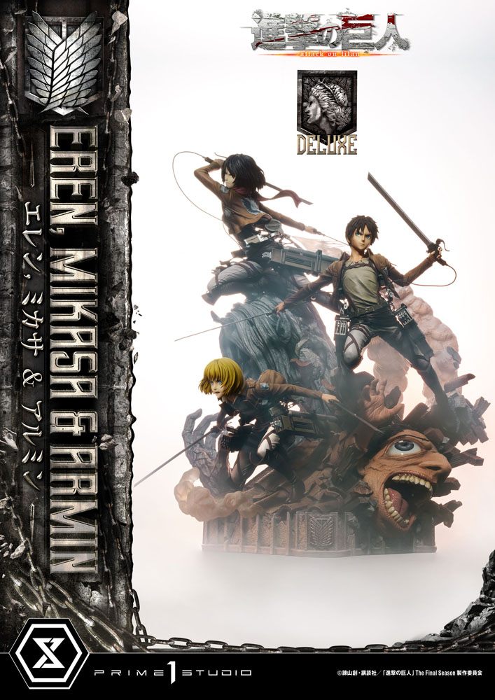 Attack on Titan Ultimate Premium Masterline Statue Eren, Mikasa, &amp; Armin Deluxe Bonus Version 72 cm