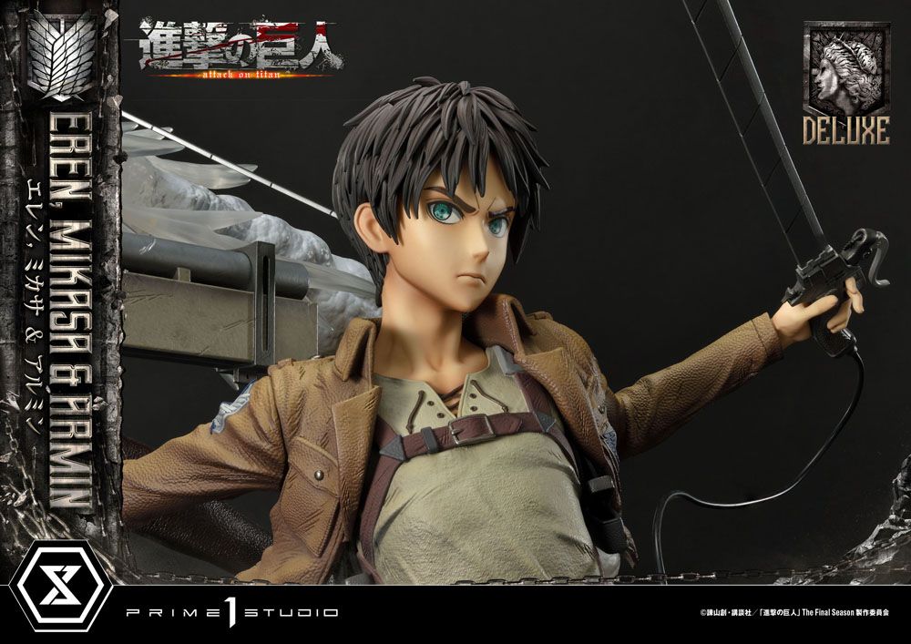 Attack on Titan Ultimate Premium Masterline Statue Eren, Mikasa, &amp; Armin Deluxe Bonus Version 72 cm
